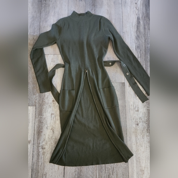 Fashion Nova Olive Long Sleeve Knit Dress - Picture 6 of 8